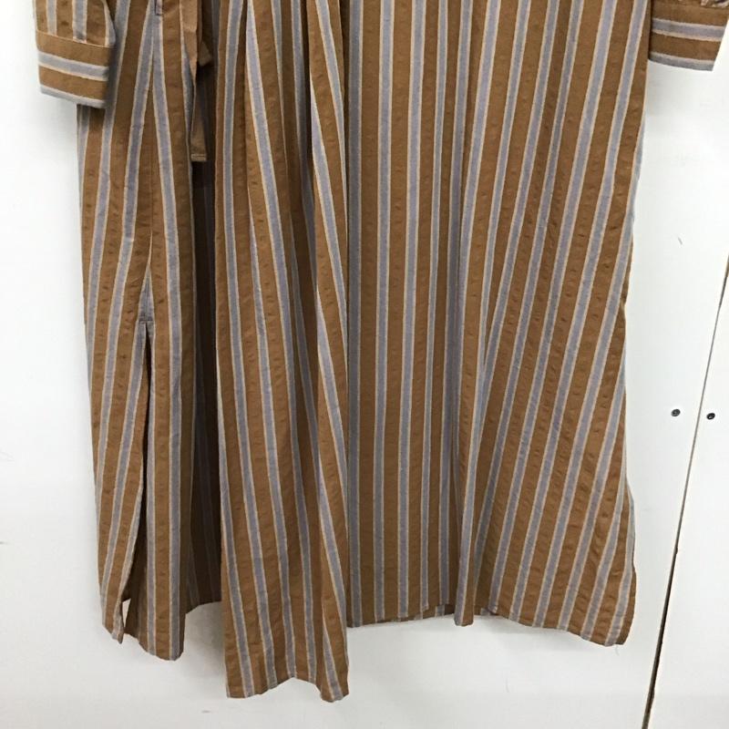 ニコアンド niko and... ワンピース ロングスカート S212NH19SM カシュクール風 長袖 L ストライプ 茶 / ブラウン / brown X 水色 / ライトブルー / レディース USED 古着 中古 10155035