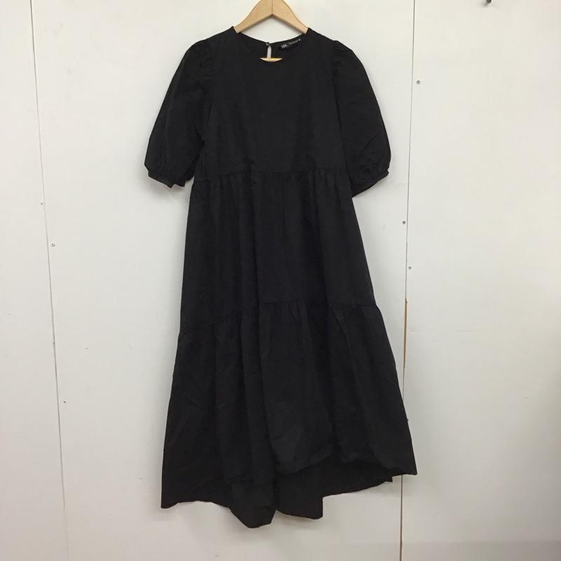 ザラ ZARA ワンピース ロングスカート 8342 302 800 パフスリーブ ティアードワンピース 半袖 M 無地 黒 / ブラック / black レディース USED 古着 中古 10155072