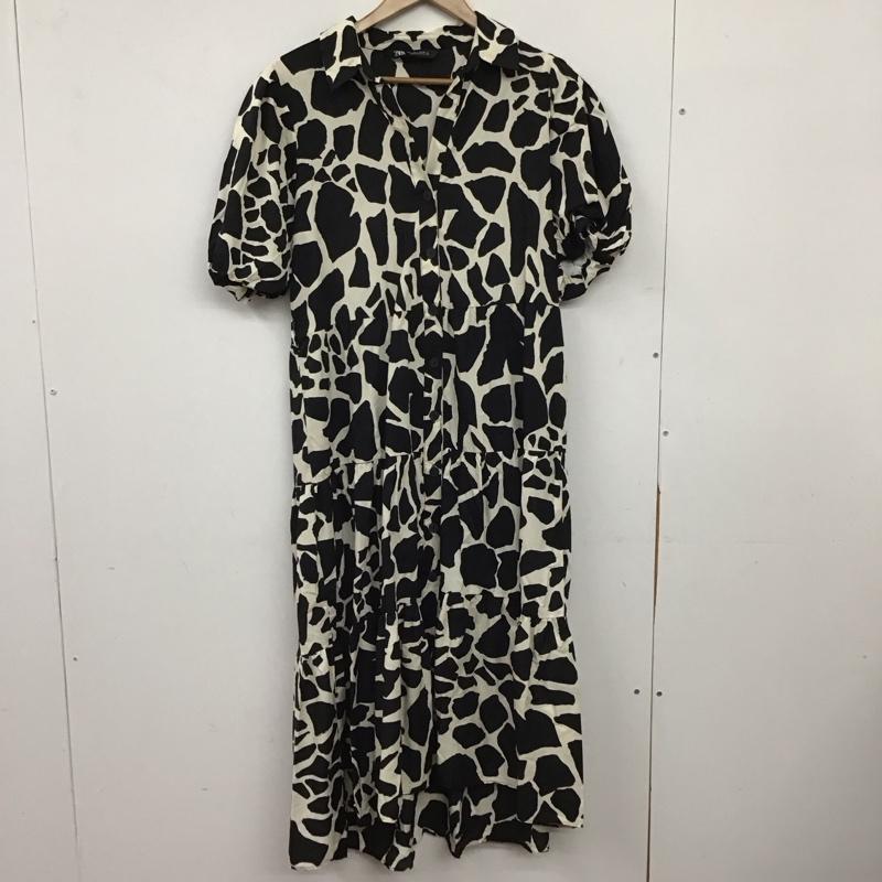 ザラ ZARA ワンピース ロングスカート 2427 250 093 スキッパーシャツワンピース 半袖 L アニマル柄 白 / ホワイト / white X 黒 / ブラック / black レディース USED 古着 中古 10155076