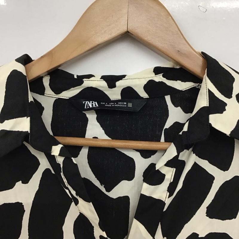 ザラ ZARA ワンピース ロングスカート 2427 250 093 スキッパーシャツワンピース 半袖 L アニマル柄 白 / ホワイト / white X 黒 / ブラック / black レディース USED 古着 中古 10155076