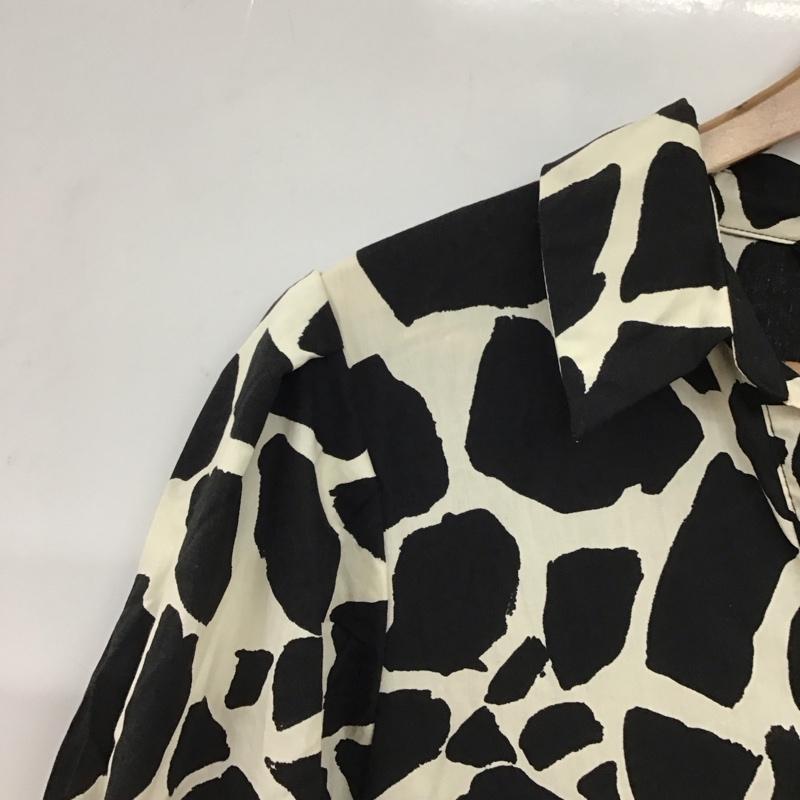 ザラ ZARA ワンピース ロングスカート 2427 250 093 スキッパーシャツワンピース 半袖 L アニマル柄 白 / ホワイト / white X 黒 / ブラック / black レディース USED 古着 中古 10155076