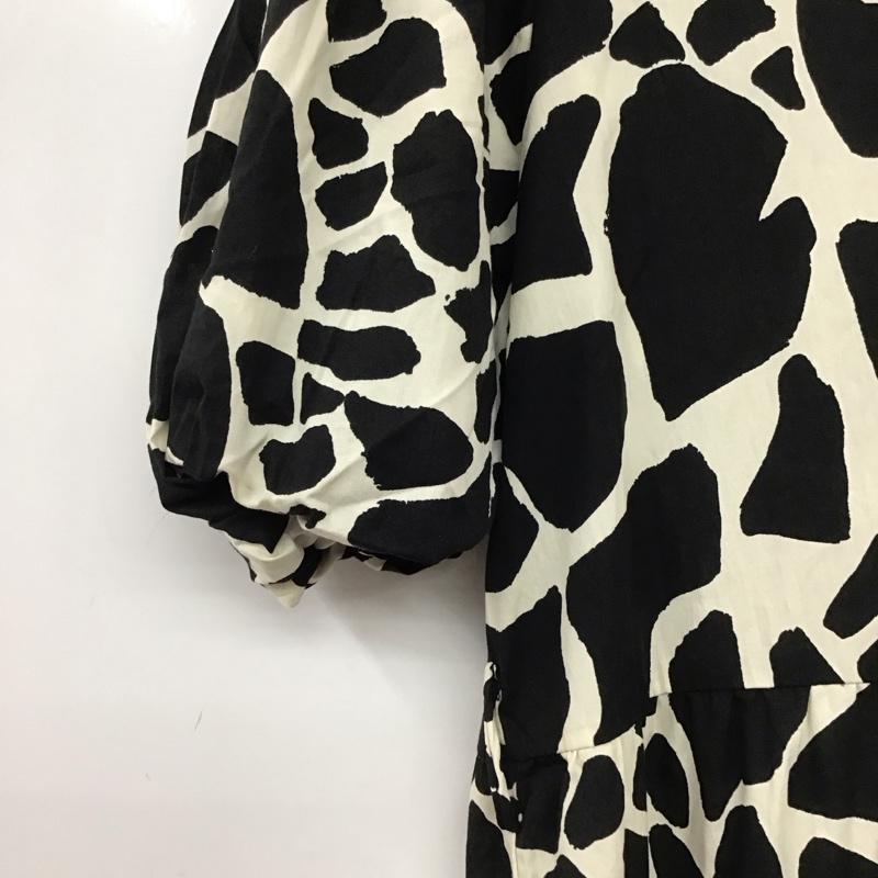 ザラ ZARA ワンピース ロングスカート 2427 250 093 スキッパーシャツワンピース 半袖 L アニマル柄 白 / ホワイト / white X 黒 / ブラック / black レディース USED 古着 中古 10155076
