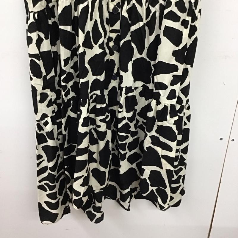 ザラ ZARA ワンピース ロングスカート 2427 250 093 スキッパーシャツワンピース 半袖 L アニマル柄 白 / ホワイト / white X 黒 / ブラック / black レディース USED 古着 中古 10155076