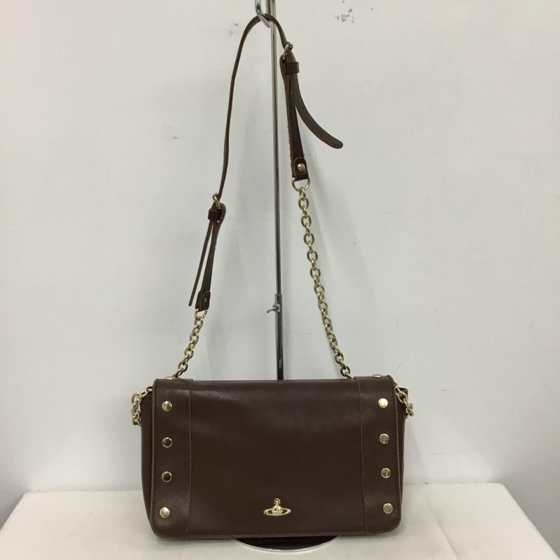 ヴィヴィアンウエストウッド Vivienne Westwood ショルダーバッグ ショルダーバッグ オーブ チェーンベルト スタッズ レザー ワンポイント 茶 / ブラウン / brown X 金 / ゴールド / gold color レディース USED 古着 中古 10155133