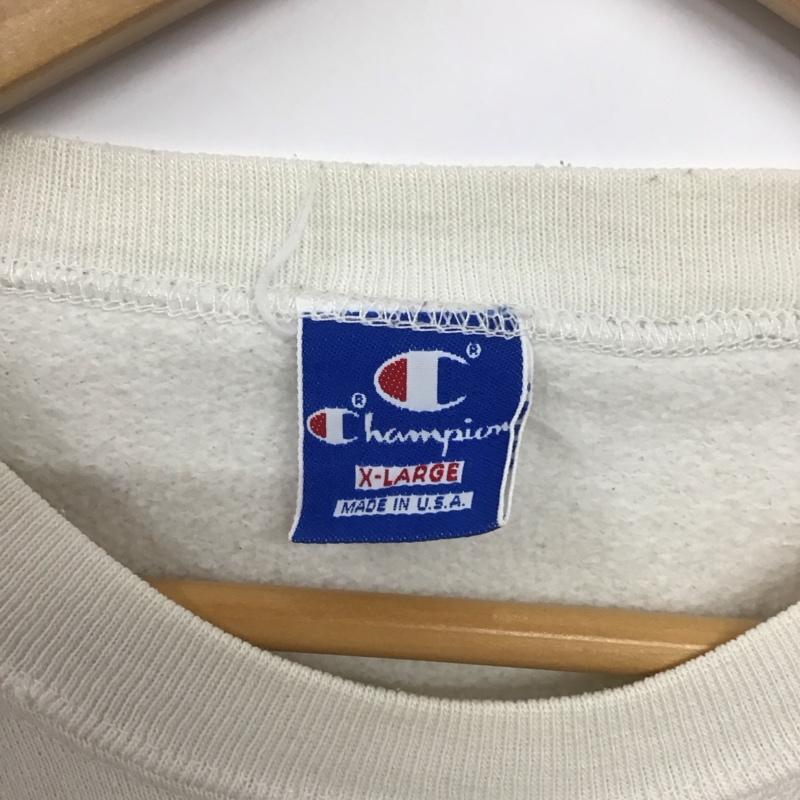 チャンピオン Champion トレーナー 長袖 長袖トレーナー スウェット クルーネック プルオーバー XL ロゴ、文字 アイボリー / アイボリー / メンズ USED 古着 中古 10155159