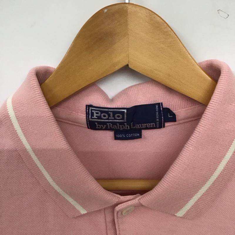 ポロバイラルフローレン Polo by RALPH LAUREN ポロシャツ 半袖 半袖ポロシャツ カラーシャツ 半袖カットソー L ロゴ、文字 桃 / ピンク / pink メンズ USED 古着 中古 10155215