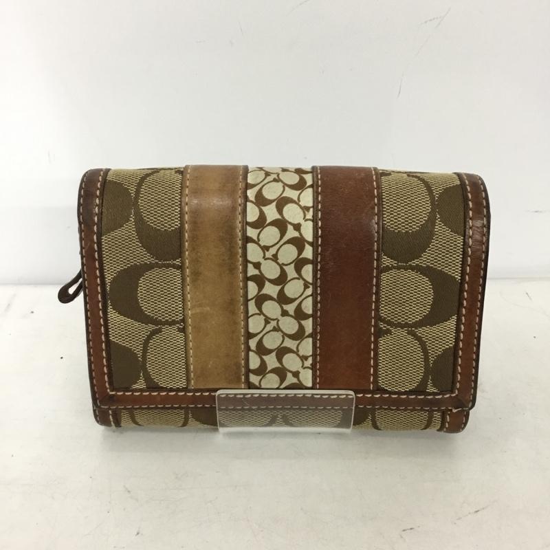コーチ COACH 財布 二つ折り シグネチャー レザー 総柄 茶 / ブラウン / brown レディース USED 古着 中古 10155267