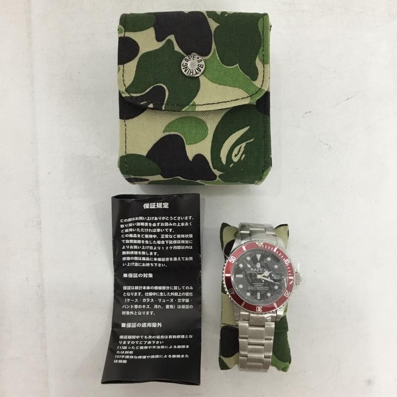 アベイシングエイプ A BATHING APE 腕時計 アナログ（自動巻き） BAPEX 箱有 ロゴ、文字 銀 / シルバー / silver color X 赤 / レッド / red X 黒 / ブラック / black メンズ USED 古着 中古 10155272