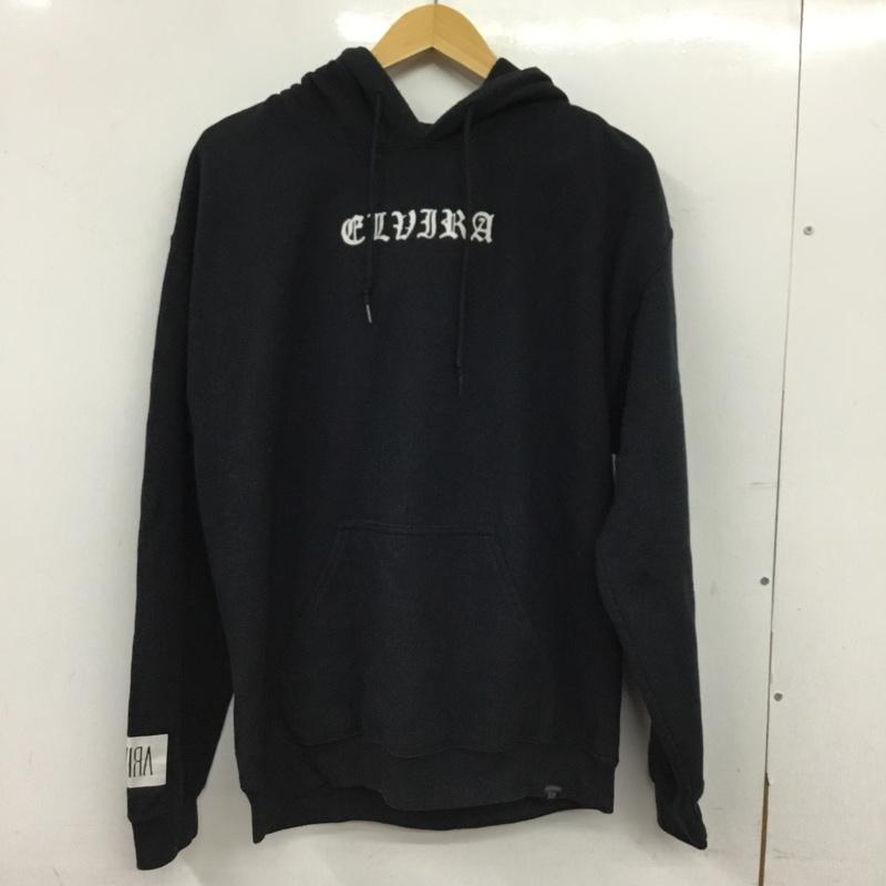 エルヴィラ ELVIRA パーカー 長袖 プルオーバー 裏起毛 フーディー M ロゴ、文字 黒 / ブラック / black メンズ USED 古着 中古 10155302