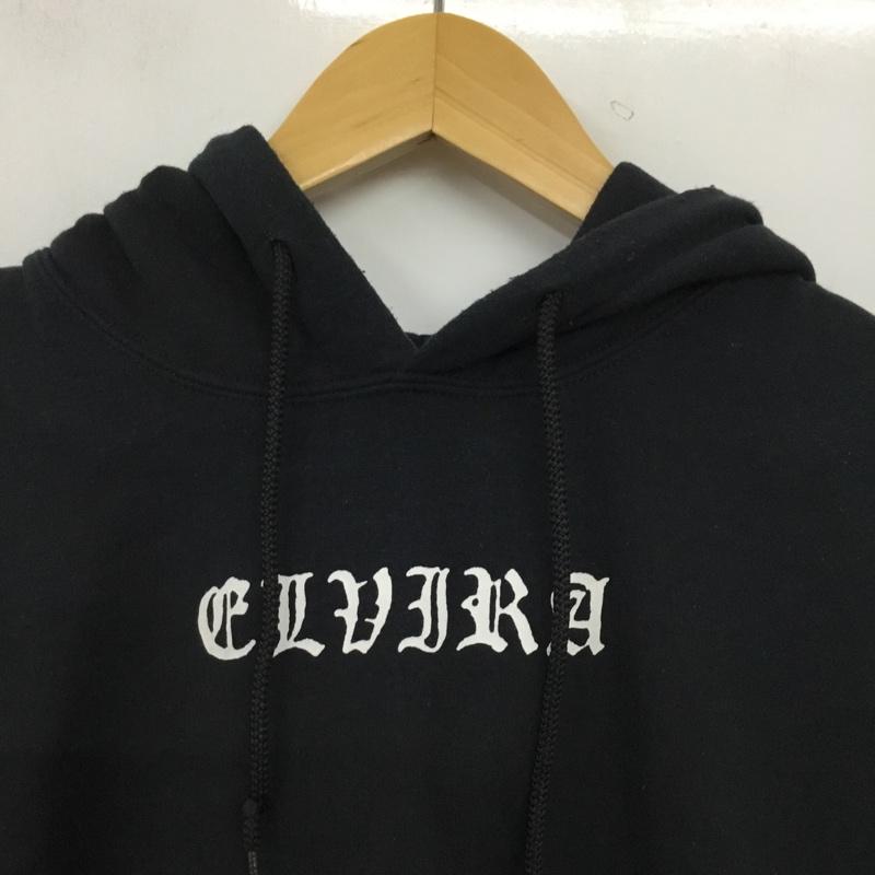 エルヴィラ ELVIRA パーカー 長袖 プルオーバー 裏起毛 フーディー M ロゴ、文字 黒 / ブラック / black メンズ USED 古着 中古 10155302