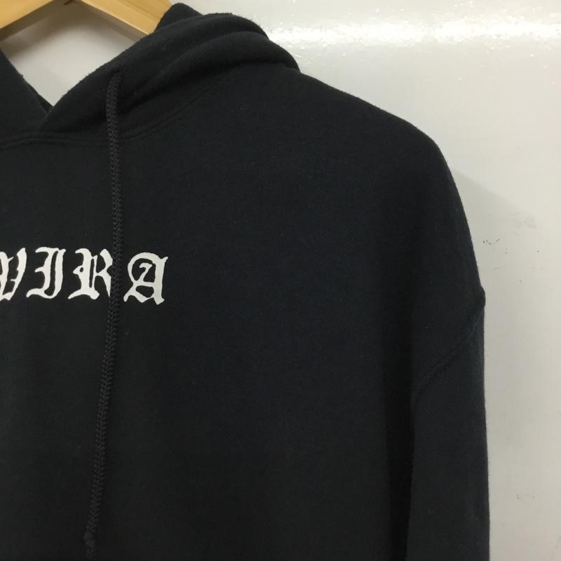 エルヴィラ ELVIRA パーカー 長袖 プルオーバー 裏起毛 フーディー M ロゴ、文字 黒 / ブラック / black メンズ USED 古着 中古 10155302