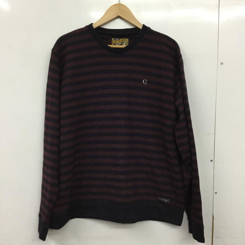 クラクト CLUCT ニット、セーター 長袖 クルーネック ボーダー柄 L ワンポイント 紺 / ネイビー / navy X えんじ / ワインレッド / dark red メンズ USED 古着 中古 10155305