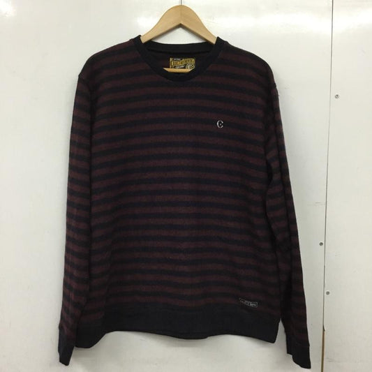 クラクト CLUCT ニット、セーター 長袖 クルーネック ボーダー柄 L ワンポイント 紺 / ネイビー / navy X えんじ / ワインレッド / dark red メンズ USED 古着 中古 10155305