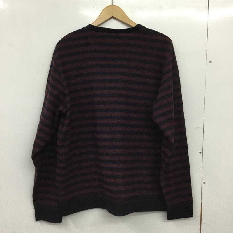 クラクト CLUCT ニット、セーター 長袖 クルーネック ボーダー柄 L ワンポイント 紺 / ネイビー / navy X えんじ / ワインレッド / dark red メンズ USED 古着 中古 10155305