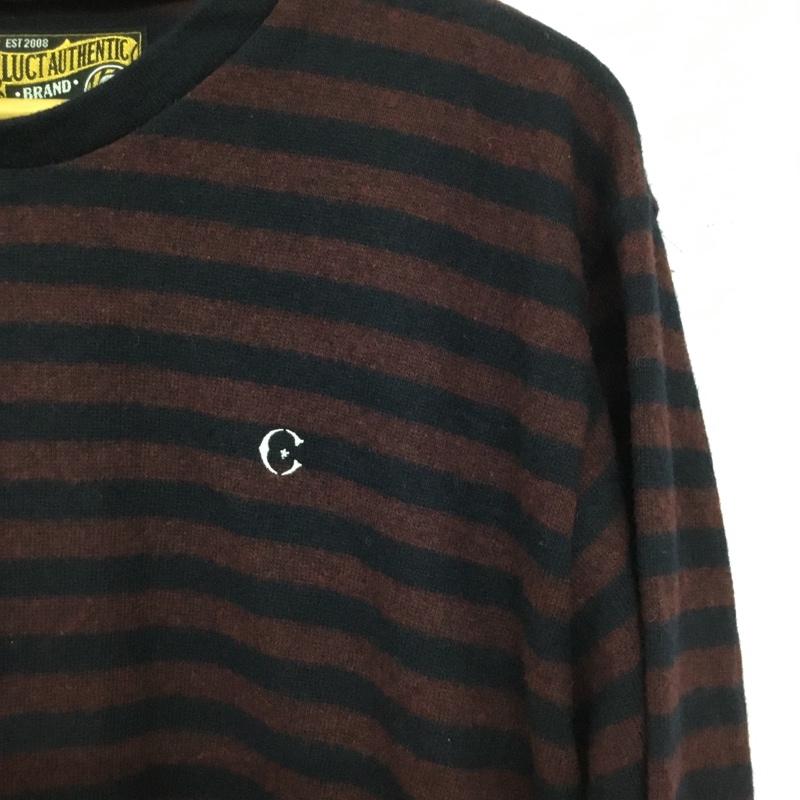 クラクト CLUCT ニット、セーター 長袖 クルーネック ボーダー柄 L ワンポイント 紺 / ネイビー / navy X えんじ / ワインレッド / dark red メンズ USED 古着 中古 10155305