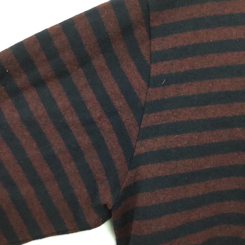 クラクト CLUCT ニット、セーター 長袖 クルーネック ボーダー柄 L ワンポイント 紺 / ネイビー / navy X えんじ / ワインレッド / dark red メンズ USED 古着 中古 10155305