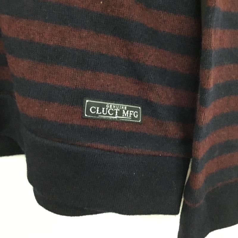 クラクト CLUCT ニット、セーター 長袖 クルーネック ボーダー柄 L ワンポイント 紺 / ネイビー / navy X えんじ / ワインレッド / dark red メンズ USED 古着 中古 10155305