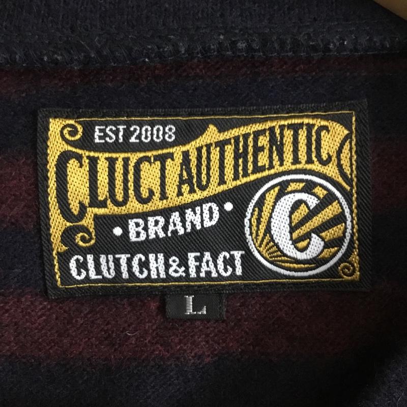 クラクト CLUCT ニット、セーター 長袖 クルーネック ボーダー柄 L ワンポイント 紺 / ネイビー / navy X えんじ / ワインレッド / dark red メンズ USED 古着 中古 10155305