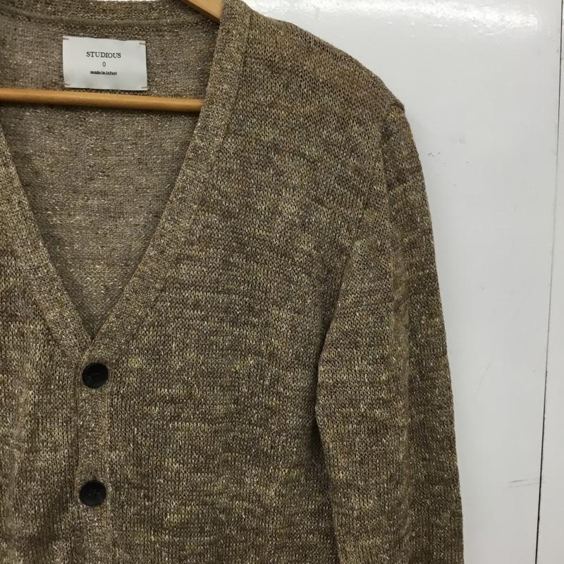 ステュディオス STUDIOUS カーディガン 長袖 ST14-1-3-02 Vネック リネン混 0 無地 茶 / ブラウン / brown メンズ USED 古着 中古 10155309