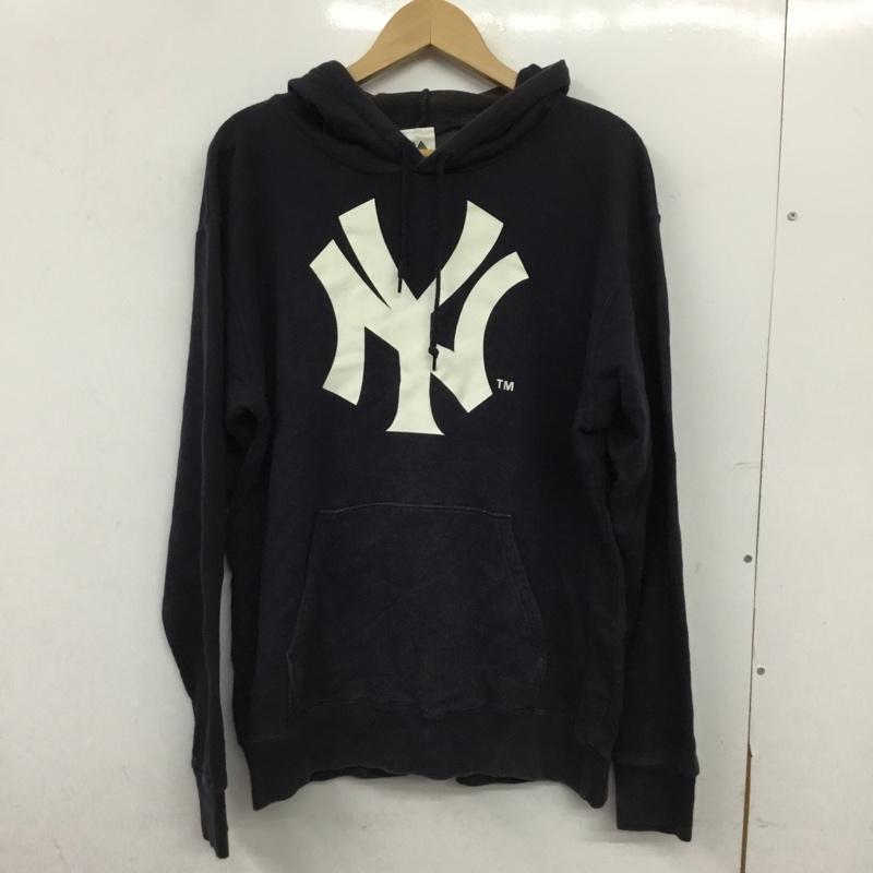マジェスティック MAJESTIC パーカー 長袖 プルオーバー フーディー コットン NY バックプリント L ロゴ、文字 紺 / ネイビー / navy メンズ USED 古着 中古 10155312