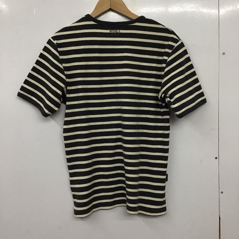 アヴィレックス AVIREX U.S.A. Tシャツ 半袖 半袖カットソー プリントTシャツ クルーネックカットソー M ボーダー柄 灰 / グレー / gray X アイボリー / アイボリー / メンズ USED 古着 中古 10155348
