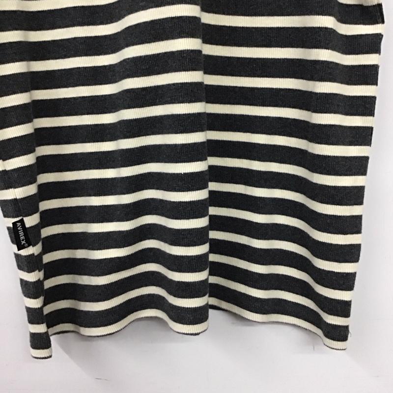 アヴィレックス AVIREX U.S.A. Tシャツ 半袖 半袖カットソー プリントTシャツ クルーネックカットソー M ボーダー柄 灰 / グレー / gray X アイボリー / アイボリー / メンズ USED 古着 中古 10155348