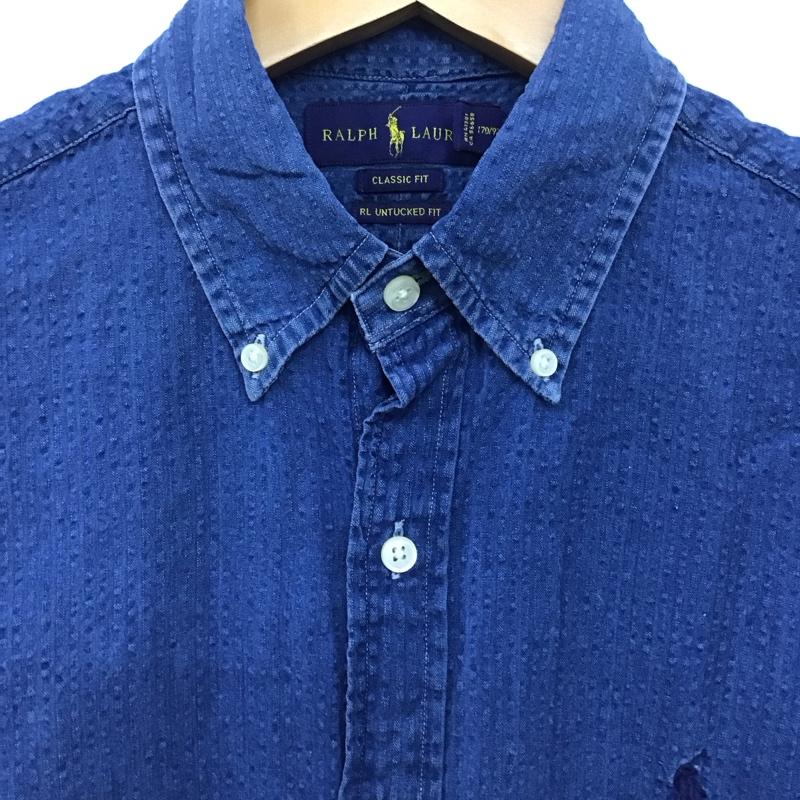 ラルフローレン RALPHLAUREN シャツ、ブラウス 半袖 半袖シャツ 無地シャツ ボタンダウンシャツ S ロゴ、文字 インディゴ / インディゴ / Indigo メンズ USED 古着 中古 10155382