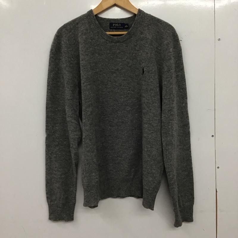 ポロラルフローレン POLO RALPH LAUREN ニット、セーター 長袖 長袖ニットカットソー クルーネック セーター M ロゴ、文字 灰 / グレー / gray メンズ USED 古着 中古 10155396
