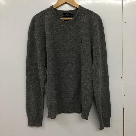 ポロラルフローレン POLO RALPH LAUREN ニット、セーター 長袖 長袖ニットカットソー クルーネック セーター M ロゴ、文字 灰 / グレー / gray メンズ USED 古着 中古 10155396