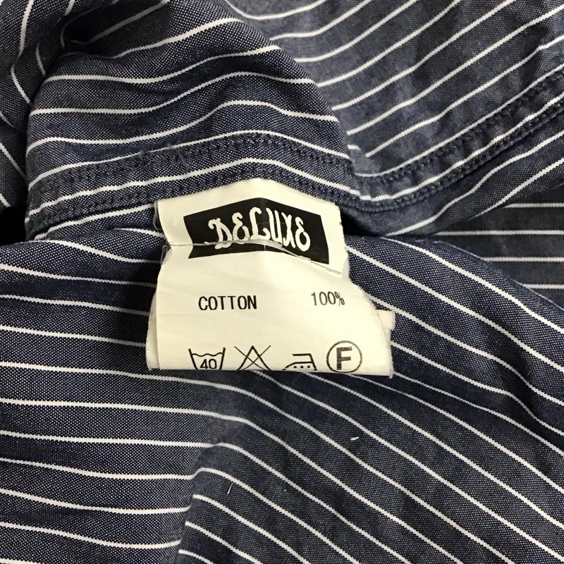 デラックス DELUXE シャツ、ブラウス 半袖 半袖シャツ ストライプシャツ M ストライプ 紺 / ネイビー / navy メンズ USED 古着 中古 10155403