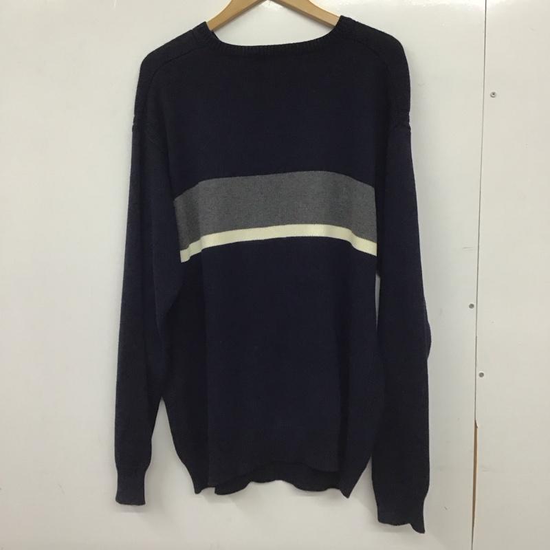 ノーティカ NAUTICA ニット、セーター 長袖 長袖ニットカットソー クルーネック セーター L ロゴ、文字 紺 / ネイビー / navy メンズ USED 古着 中古 10155412