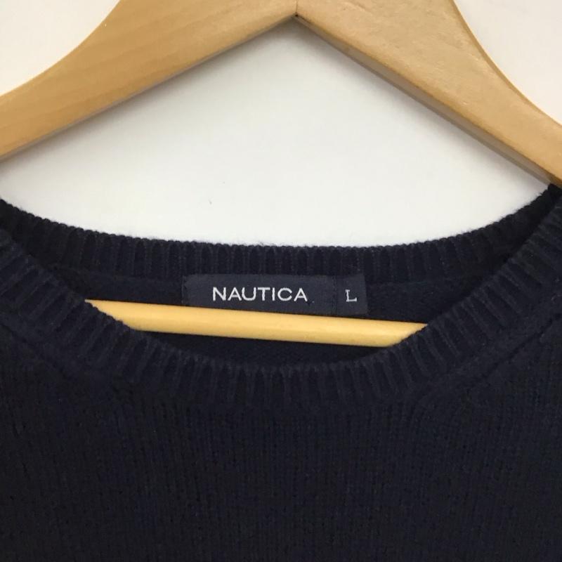 ノーティカ NAUTICA ニット、セーター 長袖 長袖ニットカットソー クルーネック セーター L ロゴ、文字 紺 / ネイビー / navy メンズ USED 古着 中古 10155412