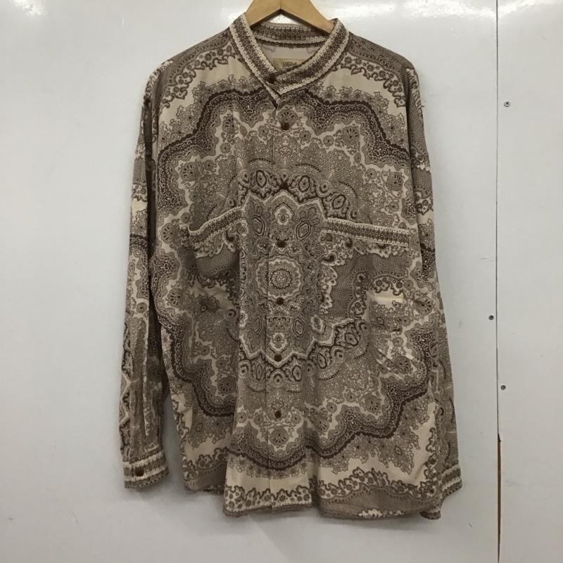 テンダーロイン TENDERLOIN シャツ、ブラウス 長袖 コットン バンドカラー XL 総柄 茶 / ブラウン / brown メンズ USED 古着 中古 10155471