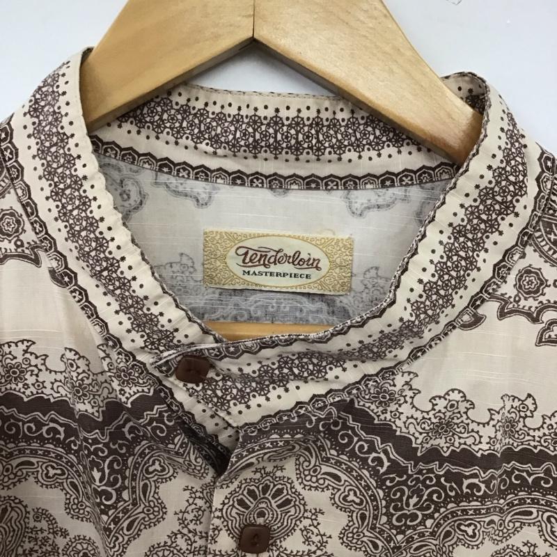 テンダーロイン TENDERLOIN シャツ、ブラウス 長袖 コットン バンドカラー XL 総柄 茶 / ブラウン / brown メンズ USED 古着 中古 10155471