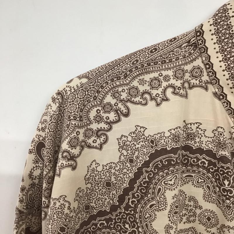 テンダーロイン TENDERLOIN シャツ、ブラウス 長袖 コットン バンドカラー XL 総柄 茶 / ブラウン / brown メンズ USED 古着 中古 10155471