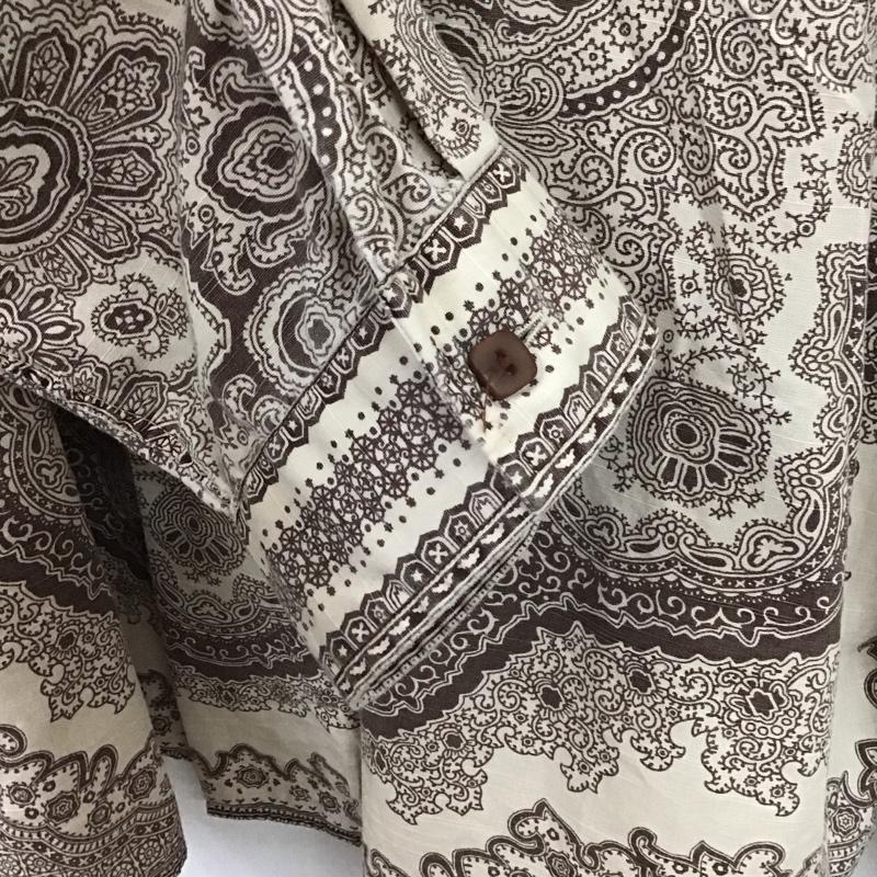 テンダーロイン TENDERLOIN シャツ、ブラウス 長袖 コットン バンドカラー XL 総柄 茶 / ブラウン / brown メンズ USED 古着 中古 10155471