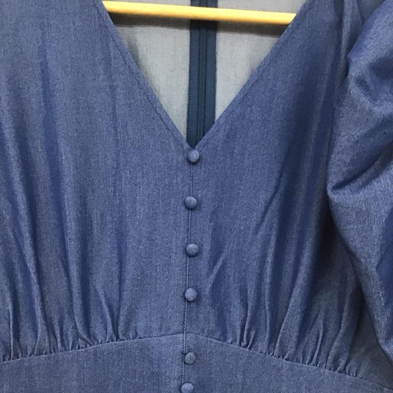 スライ SLY ワンピース ロングスカート 030GAR33-5550 GATHER SLEEVE OP Vネック パフスリーブ タグ付き 2 無地 青 / ブルー / blue レディース USED 古着 中古 10155502