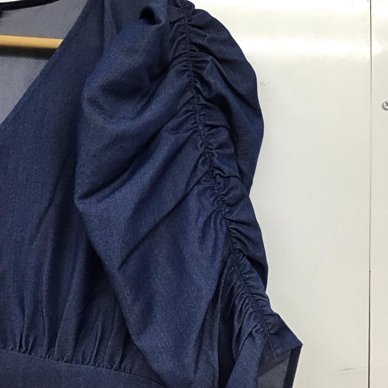スライ SLY ワンピース ロングスカート 030GAR33-5550 GATHER SLEEVE OP Vネック パフスリーブ タグ付き 2 無地 青 / ブルー / blue レディース USED 古着 中古 10155502