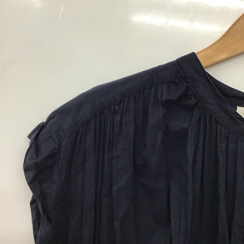 サマンサモスモスブルー Samansa Mos2 blue シャツワンピース 半袖 1104500 バンドカラー ロング丈 フレンチスリーブ コットン FREE 無地 紺 / ネイビー / navy レディース USED 古着 中古 10155521