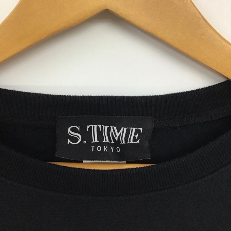 エスタイムトーキョー S.TIME TOKYO トレーナー 長袖 長袖トレーナー スウェット クルーネック プルオーバー XL ロゴ、文字 黒 / ブラック / black メンズ USED 古着 中古 10155532