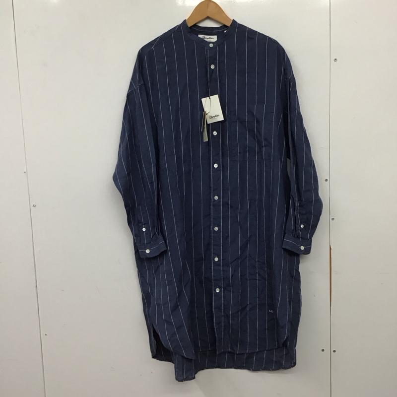 ジムフレックス GYMPHLEX シャツワンピース 長袖 リネンワンピース ロング丈 バンドカラー タグ付き M ストライプ 紺 / ネイビー / navy X 白 / ホワイト / white レディース USED 古着 中古 10155533