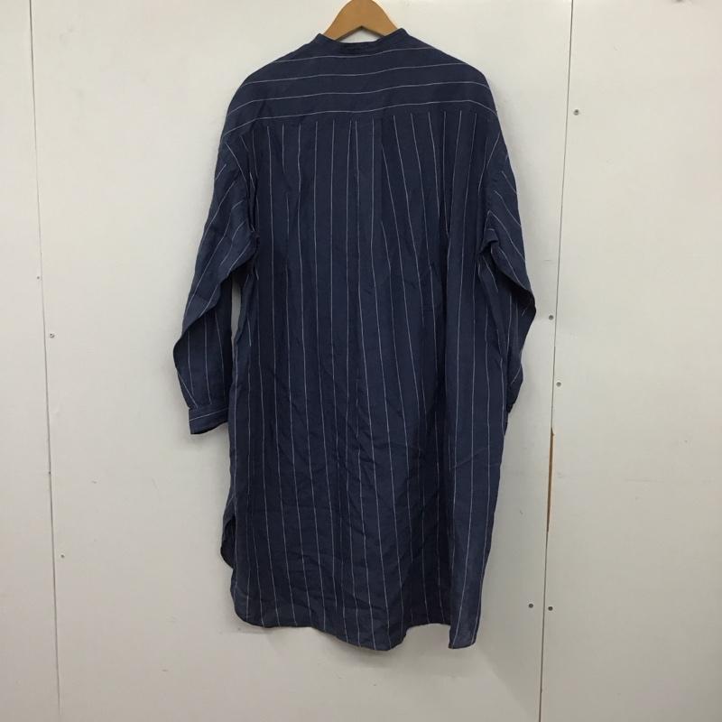 ジムフレックス GYMPHLEX シャツワンピース 長袖 リネンワンピース ロング丈 バンドカラー タグ付き M ストライプ 紺 / ネイビー / navy X 白 / ホワイト / white レディース USED 古着 中古 10155533