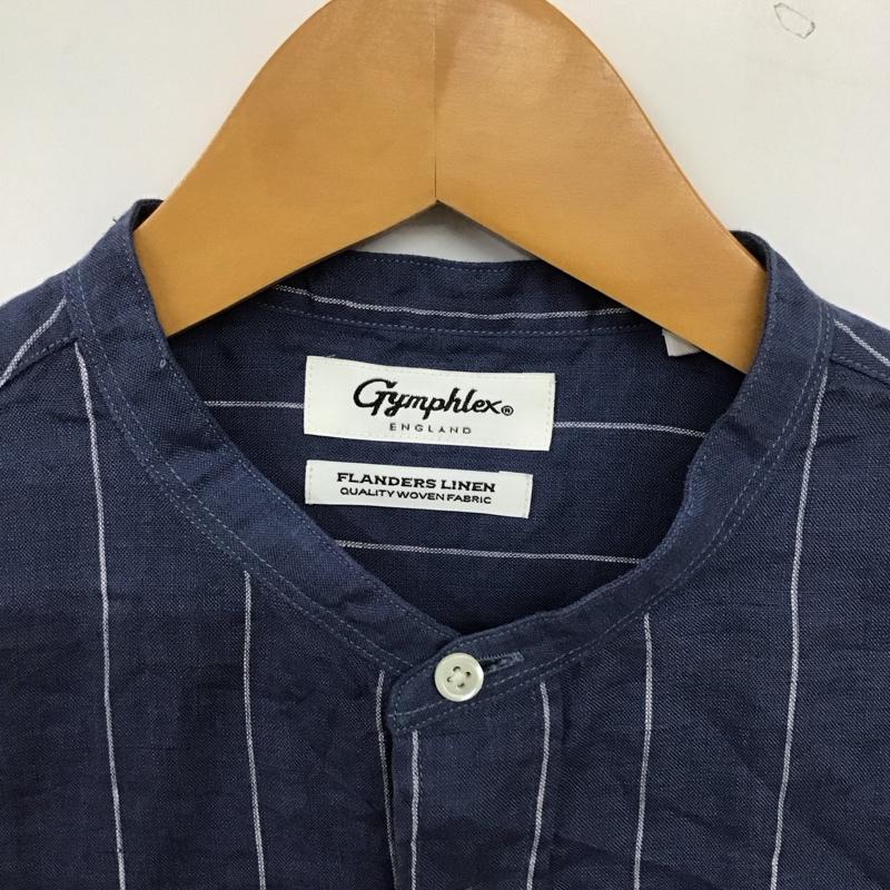 ジムフレックス GYMPHLEX シャツワンピース 長袖 リネンワンピース ロング丈 バンドカラー タグ付き M ストライプ 紺 / ネイビー / navy X 白 / ホワイト / white レディース USED 古着 中古 10155533