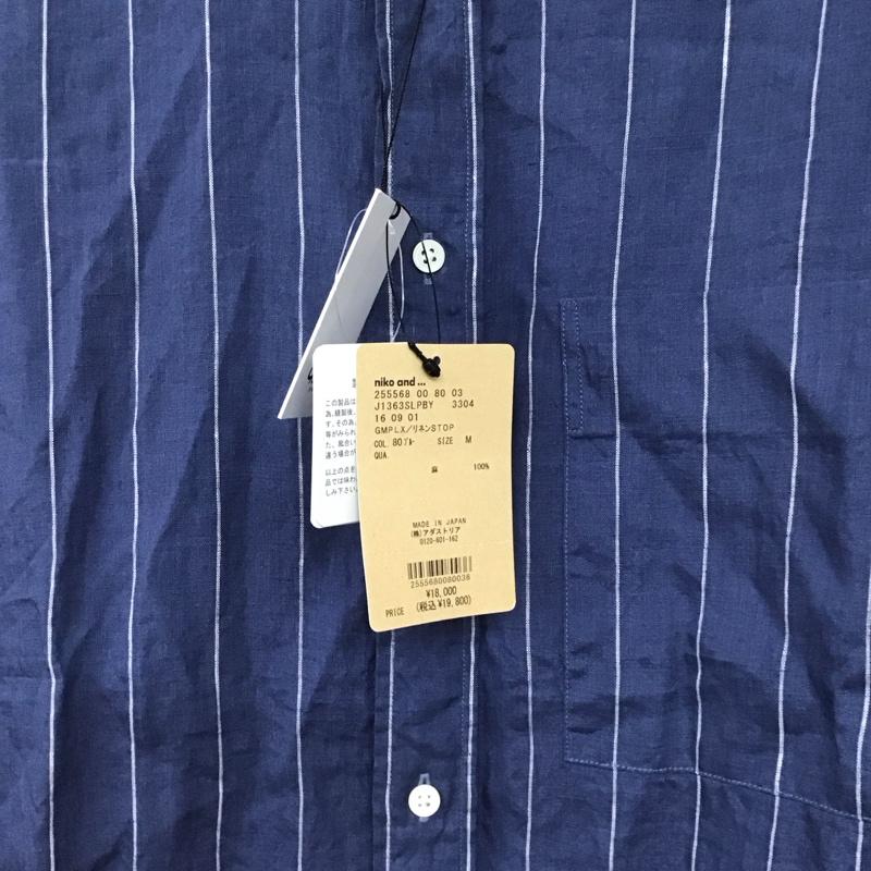 ジムフレックス GYMPHLEX シャツワンピース 長袖 リネンワンピース ロング丈 バンドカラー タグ付き M ストライプ 紺 / ネイビー / navy X 白 / ホワイト / white レディース USED 古着 中古 10155533
