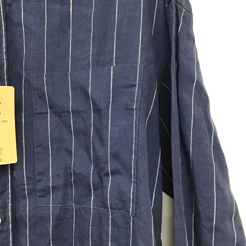 ジムフレックス GYMPHLEX シャツワンピース 長袖 リネンワンピース ロング丈 バンドカラー タグ付き M ストライプ 紺 / ネイビー / navy X 白 / ホワイト / white レディース USED 古着 中古 10155533