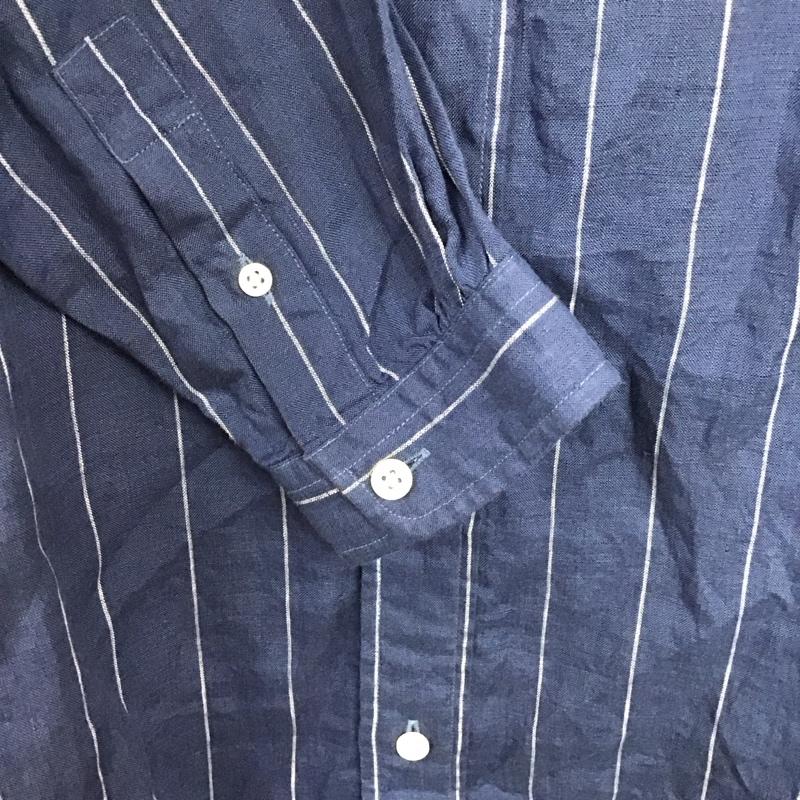 ジムフレックス GYMPHLEX シャツワンピース 長袖 リネンワンピース ロング丈 バンドカラー タグ付き M ストライプ 紺 / ネイビー / navy X 白 / ホワイト / white レディース USED 古着 中古 10155533