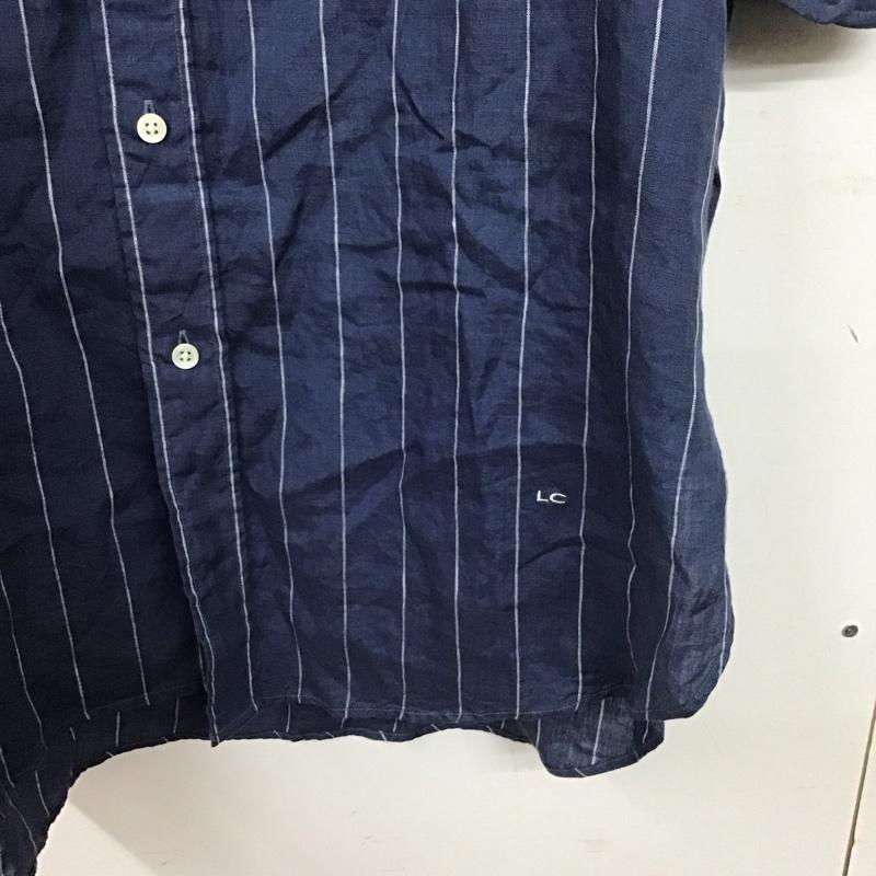 ジムフレックス GYMPHLEX シャツワンピース 長袖 リネンワンピース ロング丈 バンドカラー タグ付き M ストライプ 紺 / ネイビー / navy X 白 / ホワイト / white レディース USED 古着 中古 10155533