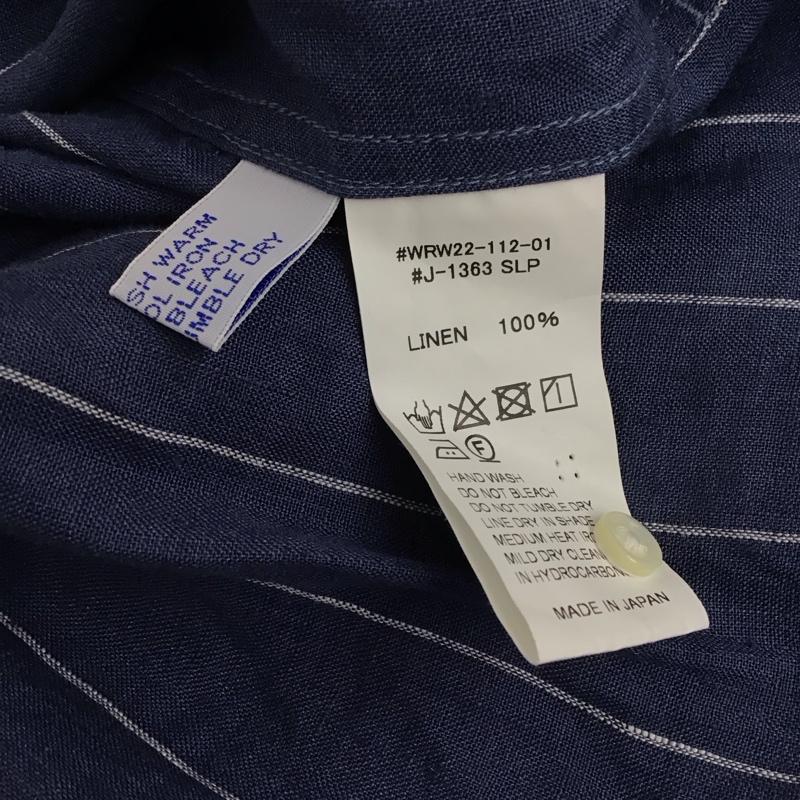 ジムフレックス GYMPHLEX シャツワンピース 長袖 リネンワンピース ロング丈 バンドカラー タグ付き M ストライプ 紺 / ネイビー / navy X 白 / ホワイト / white レディース USED 古着 中古 10155533