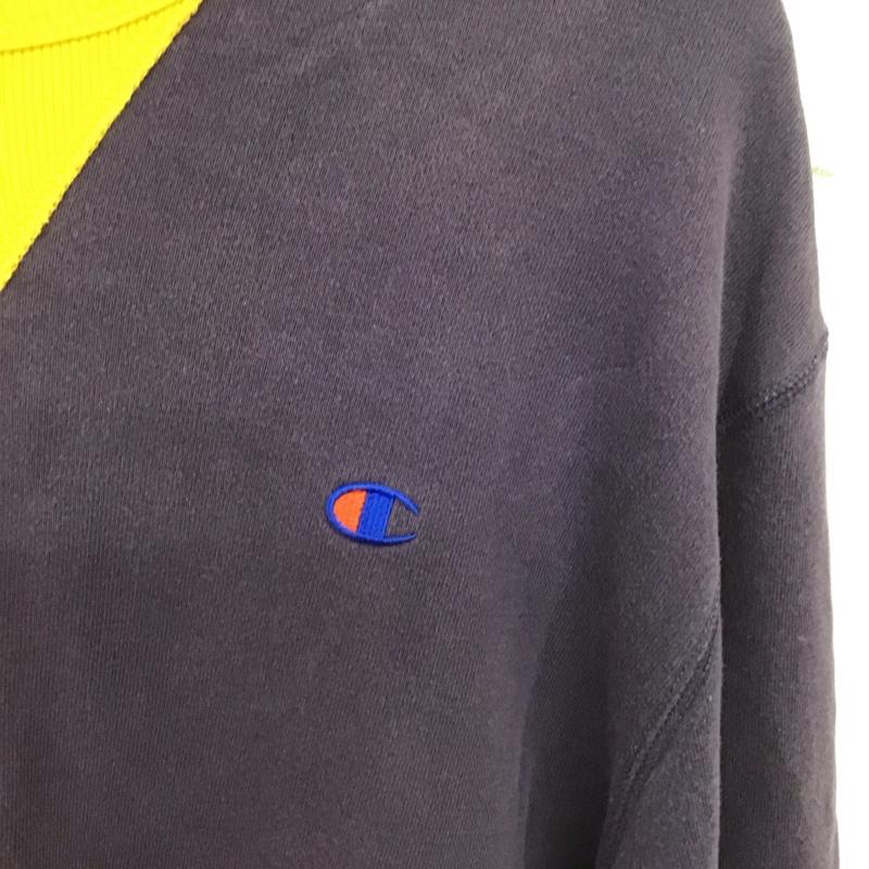 チャンピオン Champion トレーナー 長袖 長袖トレーナー スウェット クルーネック プルオーバー 0 ロゴ、文字 黄 / イエロー / yellow X 紫 / パープル / purple メンズ USED 古着 中古 10155537