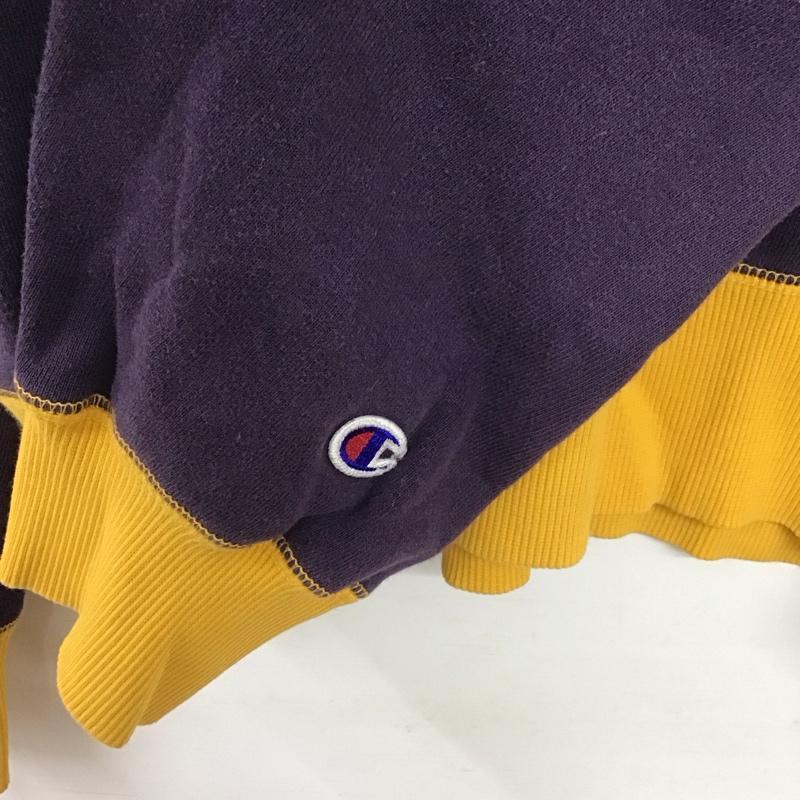 チャンピオン Champion トレーナー 長袖 長袖トレーナー スウェット クルーネック プルオーバー 0 ロゴ、文字 黄 / イエロー / yellow X 紫 / パープル / purple メンズ USED 古着 中古 10155537